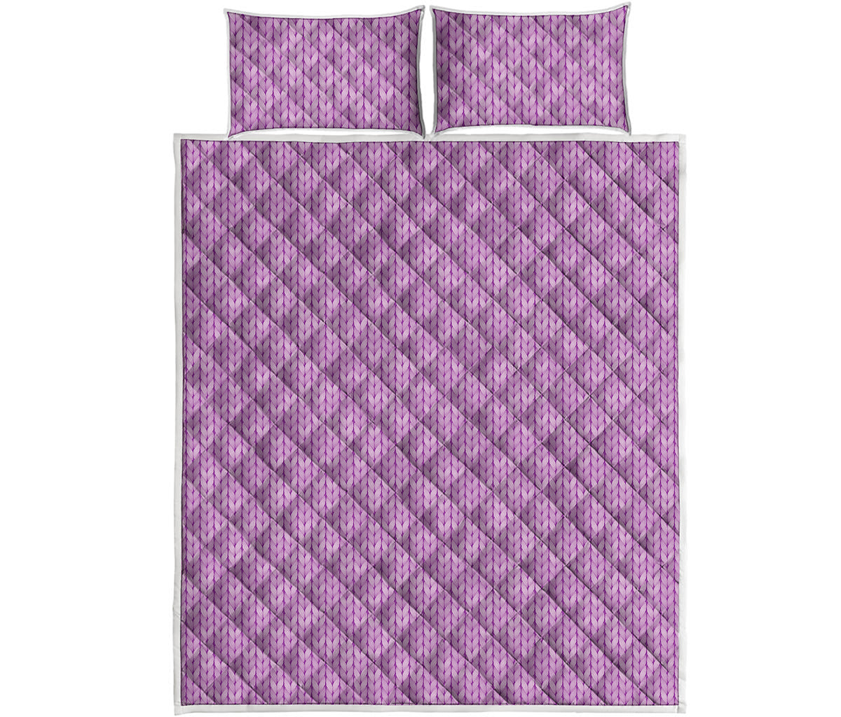 Violet Knitted Pattern Print Quilt Bed Set