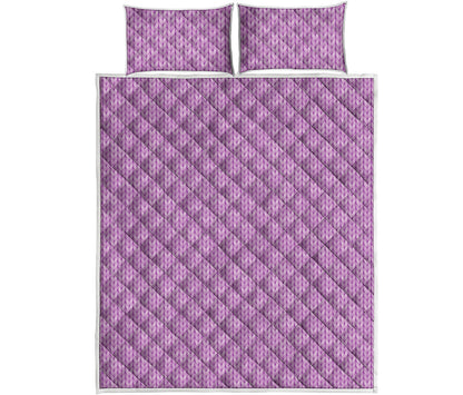 Violet Knitted Pattern Print Quilt Bed Set