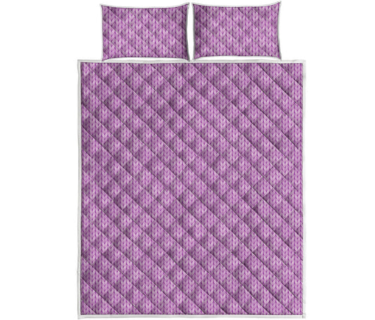 Violet Knitted Pattern Print Quilt Bed Set