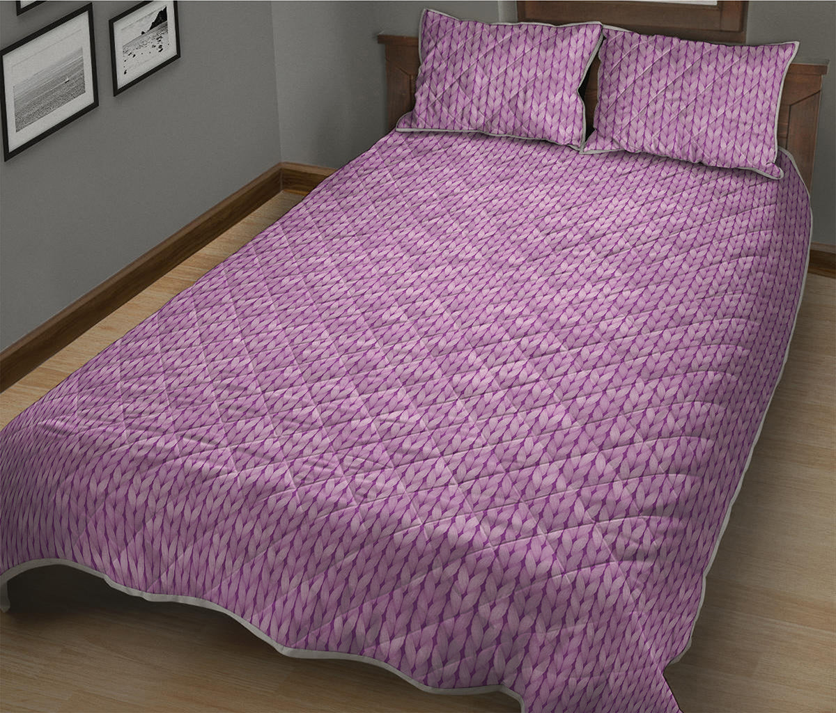 Violet Knitted Pattern Print Quilt Bed Set