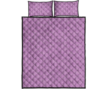 Violet Knitted Pattern Print Quilt Bed Set