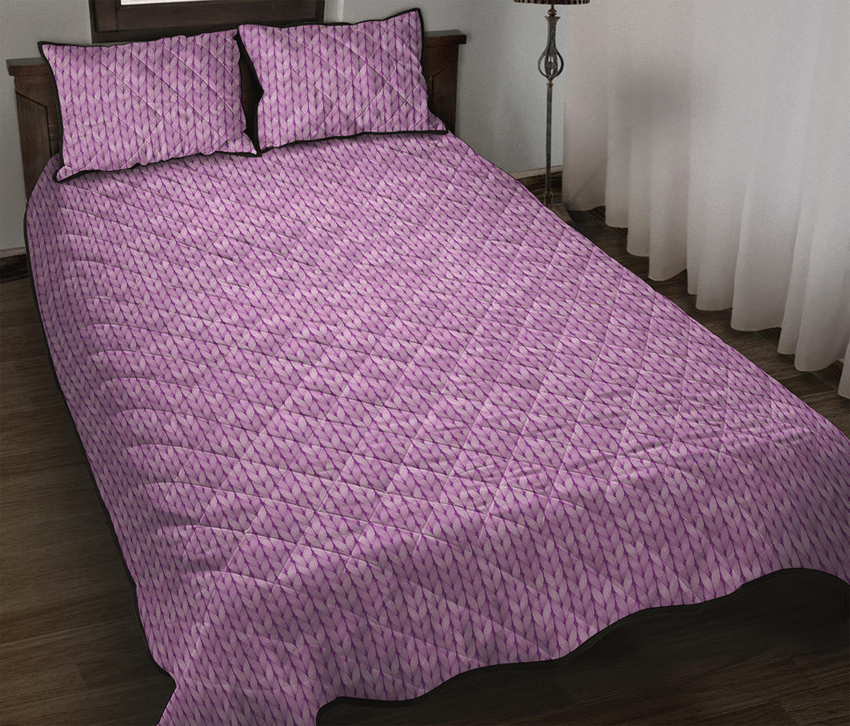 Violet Knitted Pattern Print Quilt Bed Set