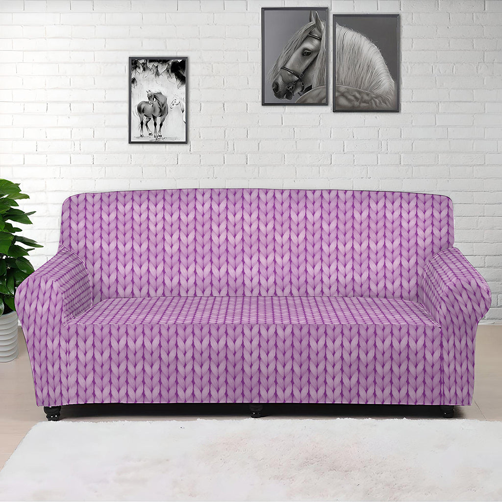 Violet Knitted Pattern Print Sofa Cover