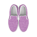 Violet Knitted Pattern Print White Slip On Shoes