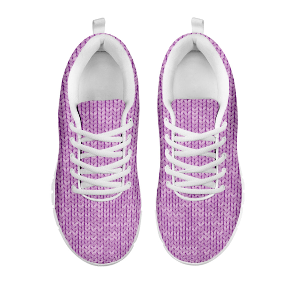 Violet Knitted Pattern Print White Sneakers