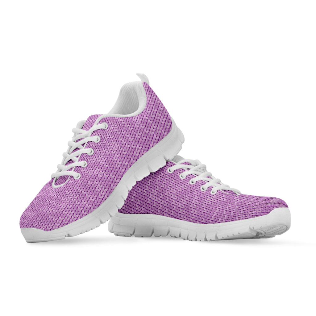 Violet Knitted Pattern Print White Sneakers