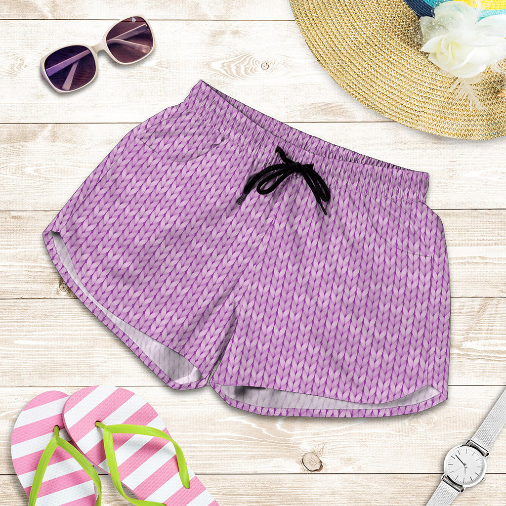 Violet Knitted Pattern Print Women's Shorts