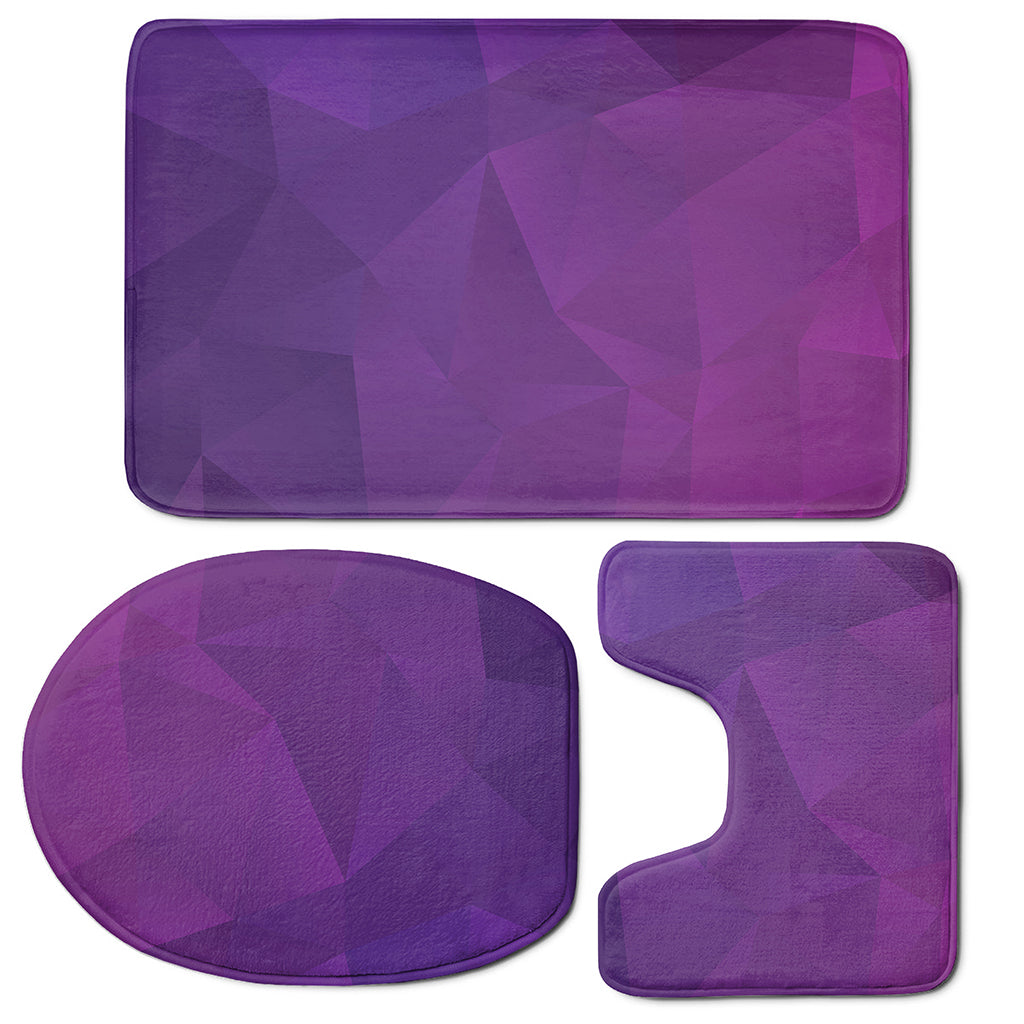 Violet Polygonal Geometric Print 3 Piece Bath Mat Set