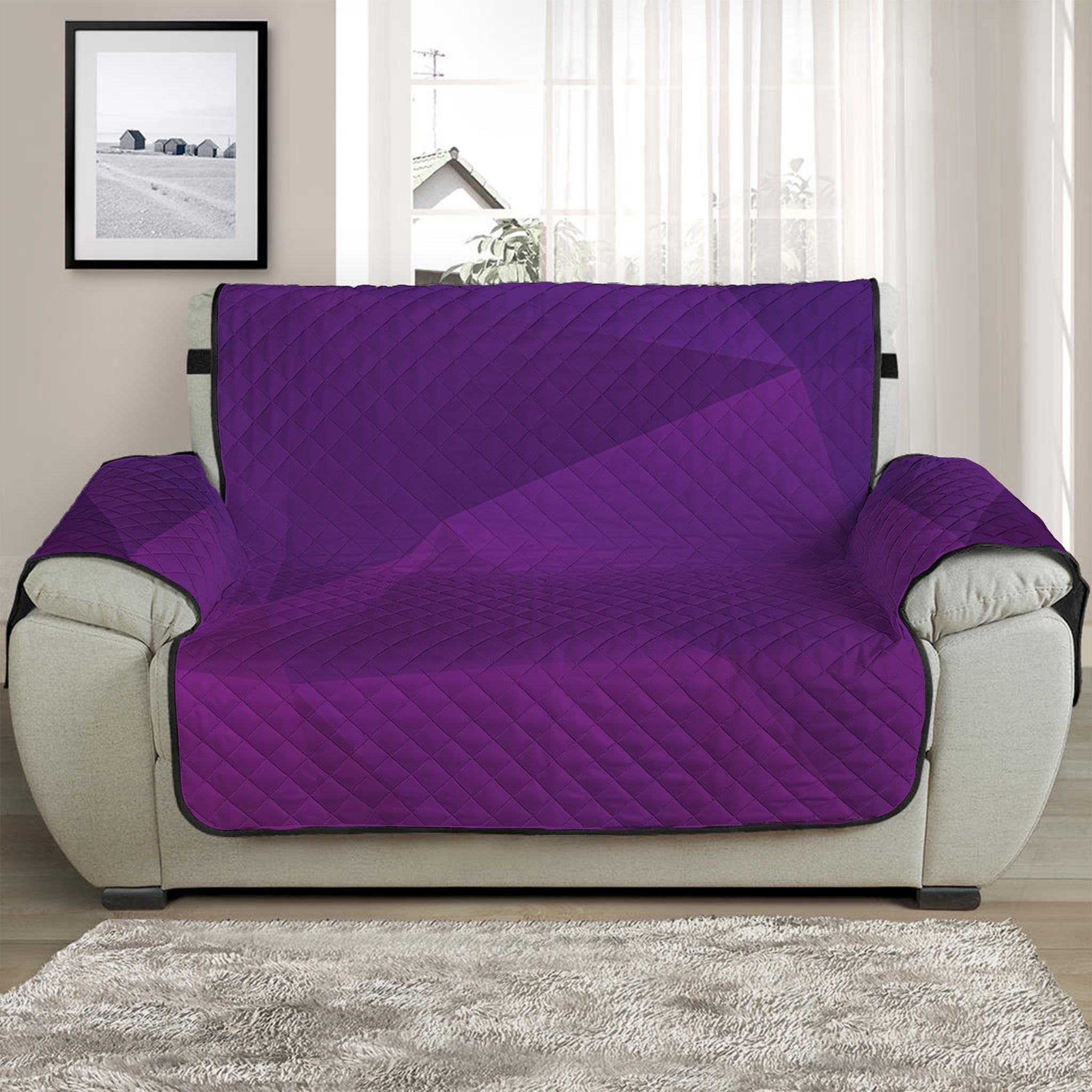 Violet Polygonal Geometric Print Half Sofa Protector