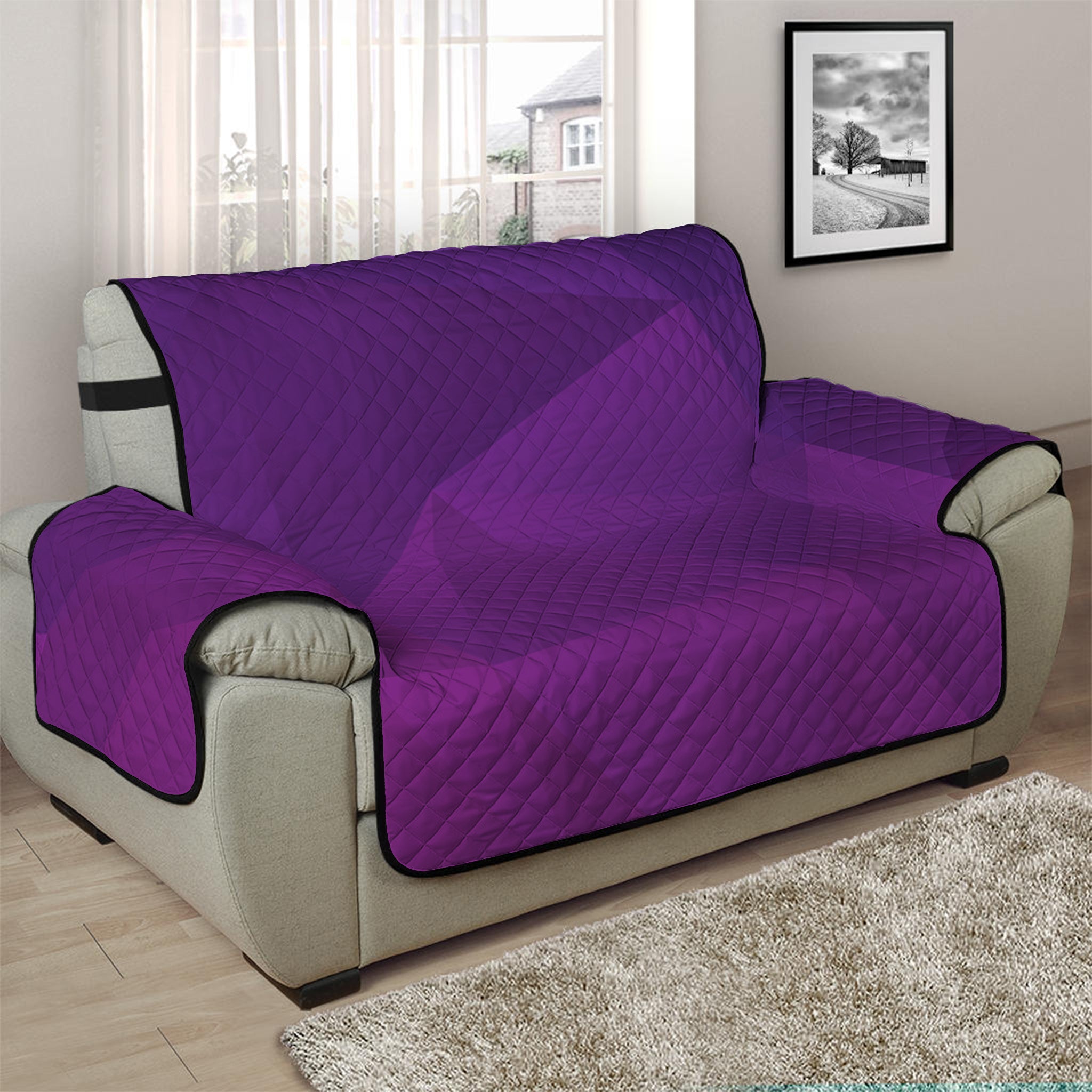 Violet Polygonal Geometric Print Half Sofa Protector