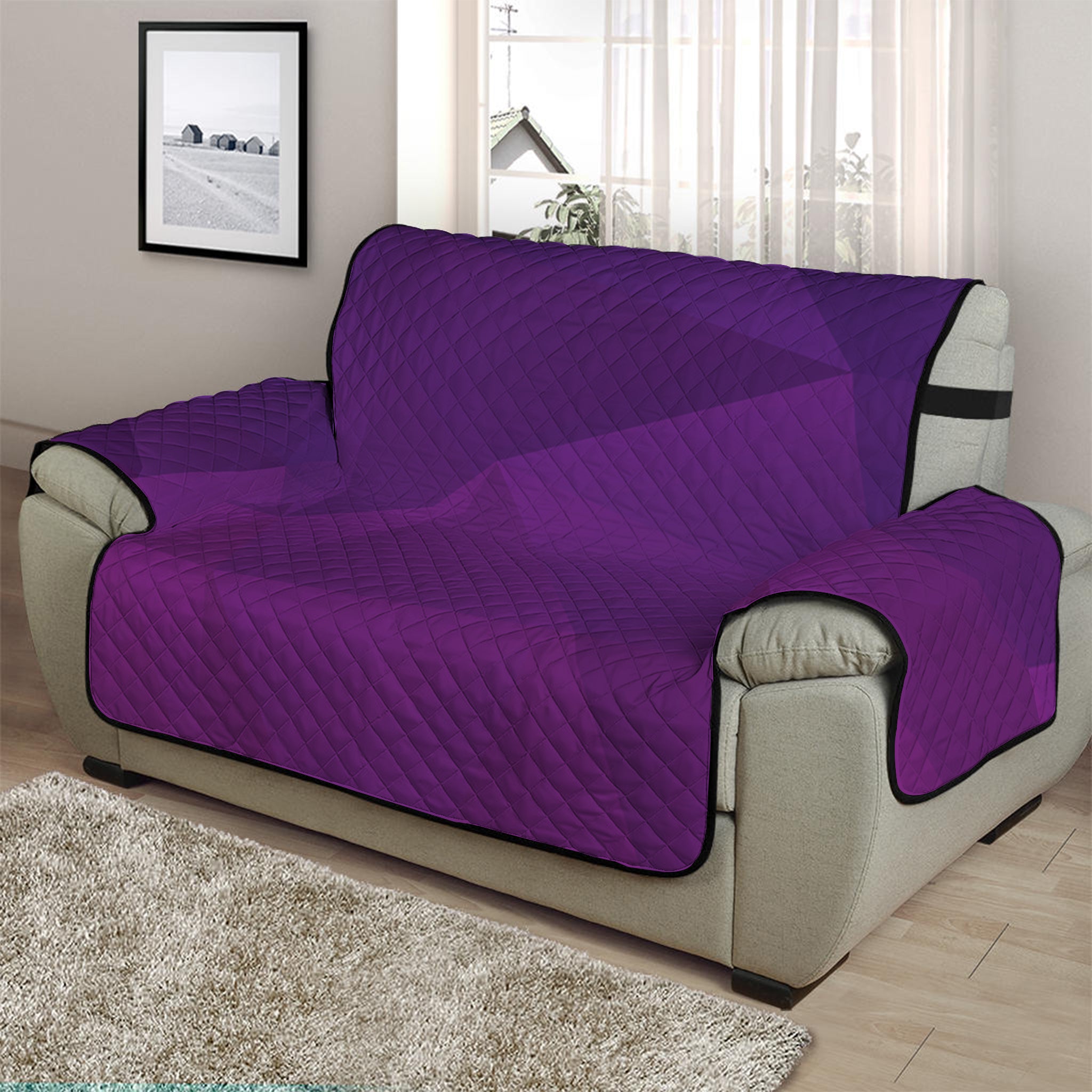 Violet Polygonal Geometric Print Half Sofa Protector