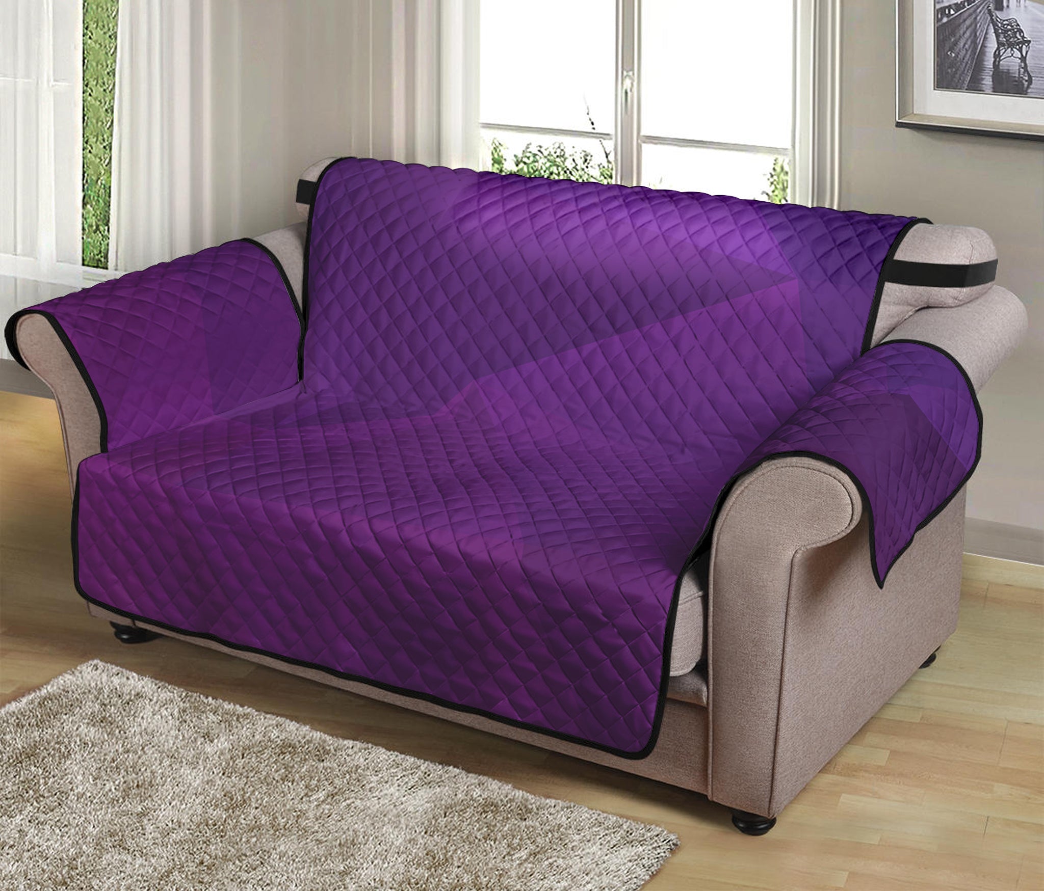 Violet Polygonal Geometric Print Loveseat Protector