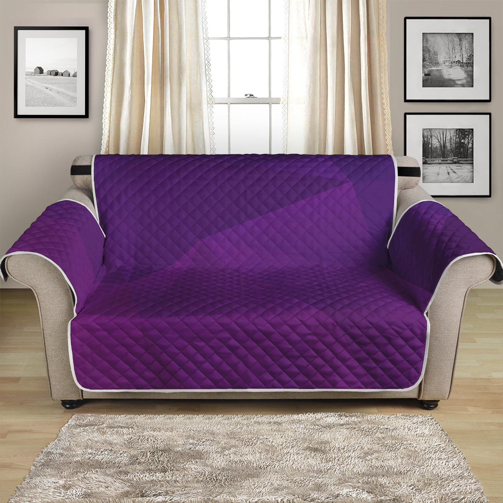 Violet Polygonal Geometric Print Loveseat Protector