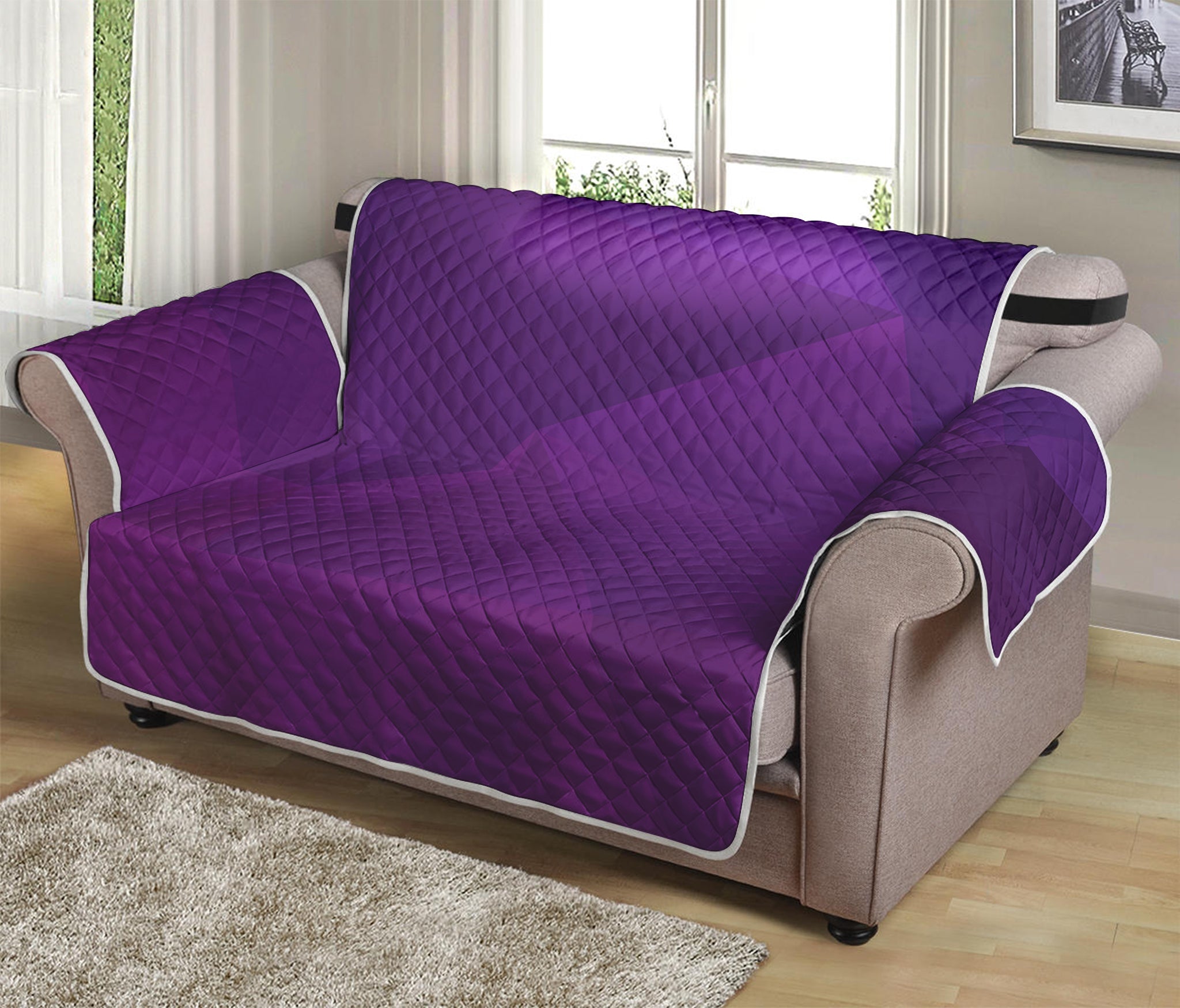 Violet Polygonal Geometric Print Loveseat Protector