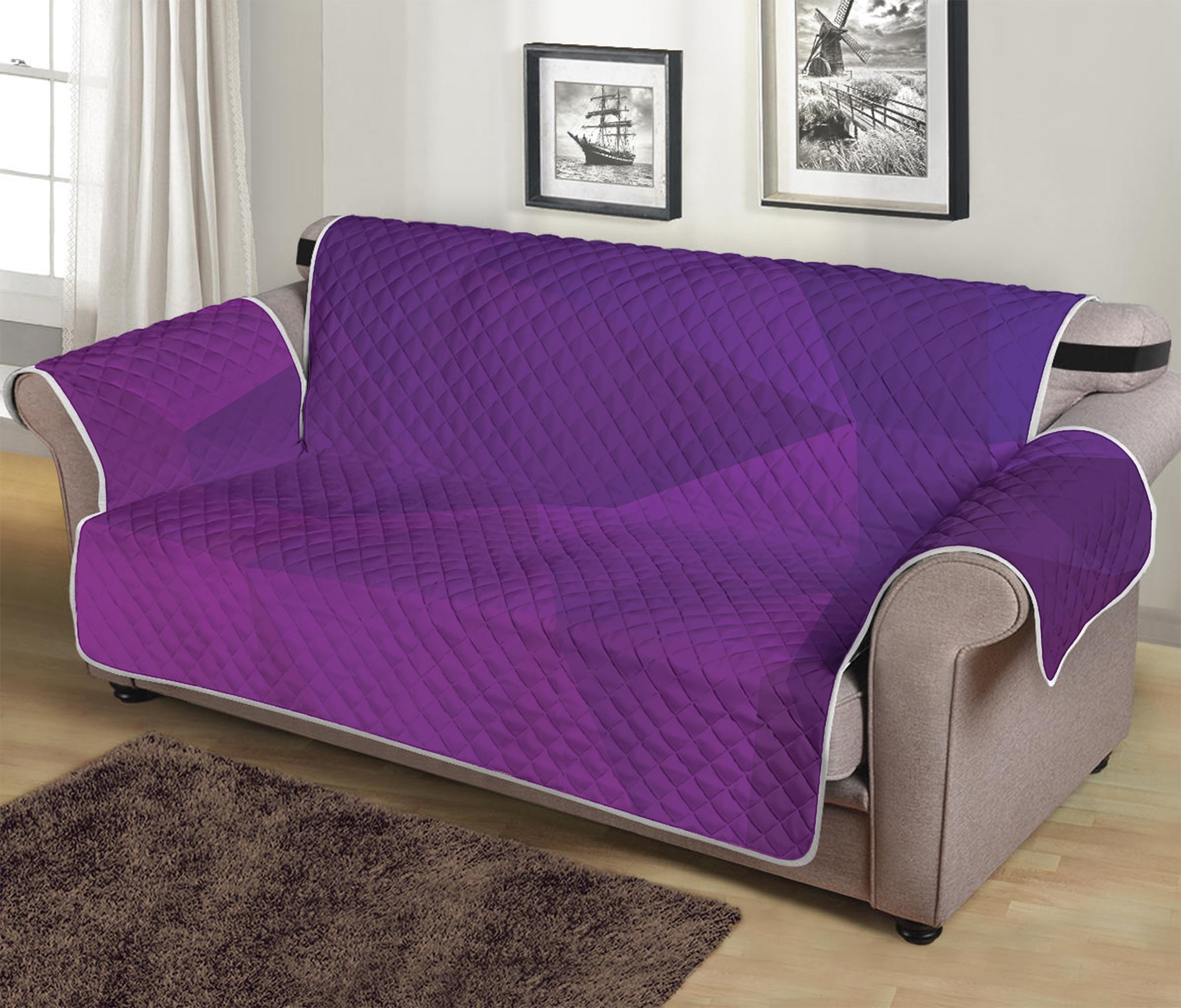 Violet Polygonal Geometric Print Sofa Protector