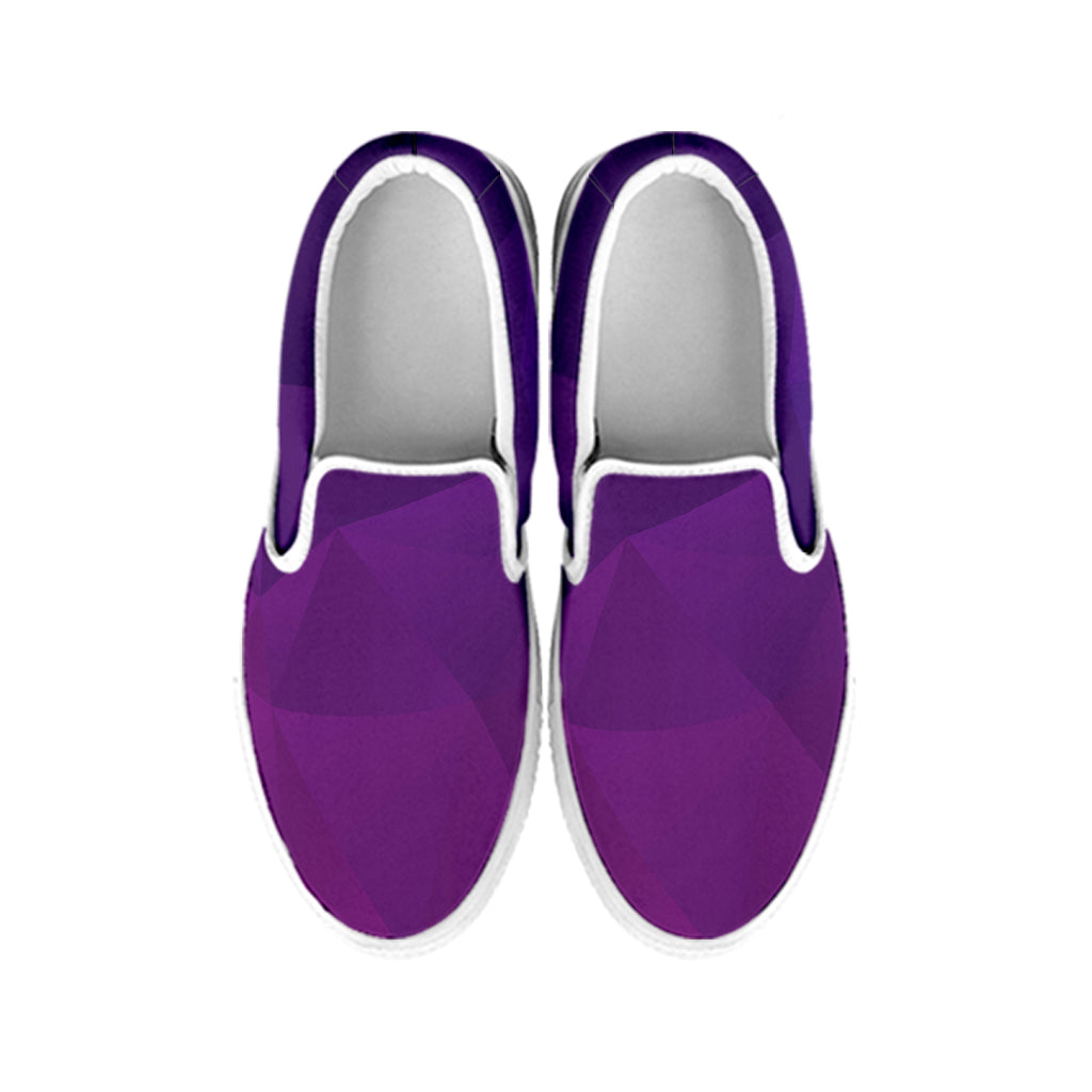 Violet Polygonal Geometric Print White Slip On Shoes