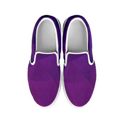 Violet Polygonal Geometric Print White Slip On Shoes