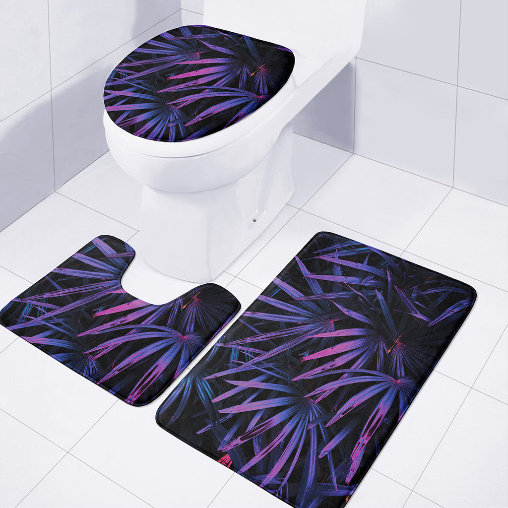 Violet Tropical Leaves Print 3 Piece Bath Mat Set