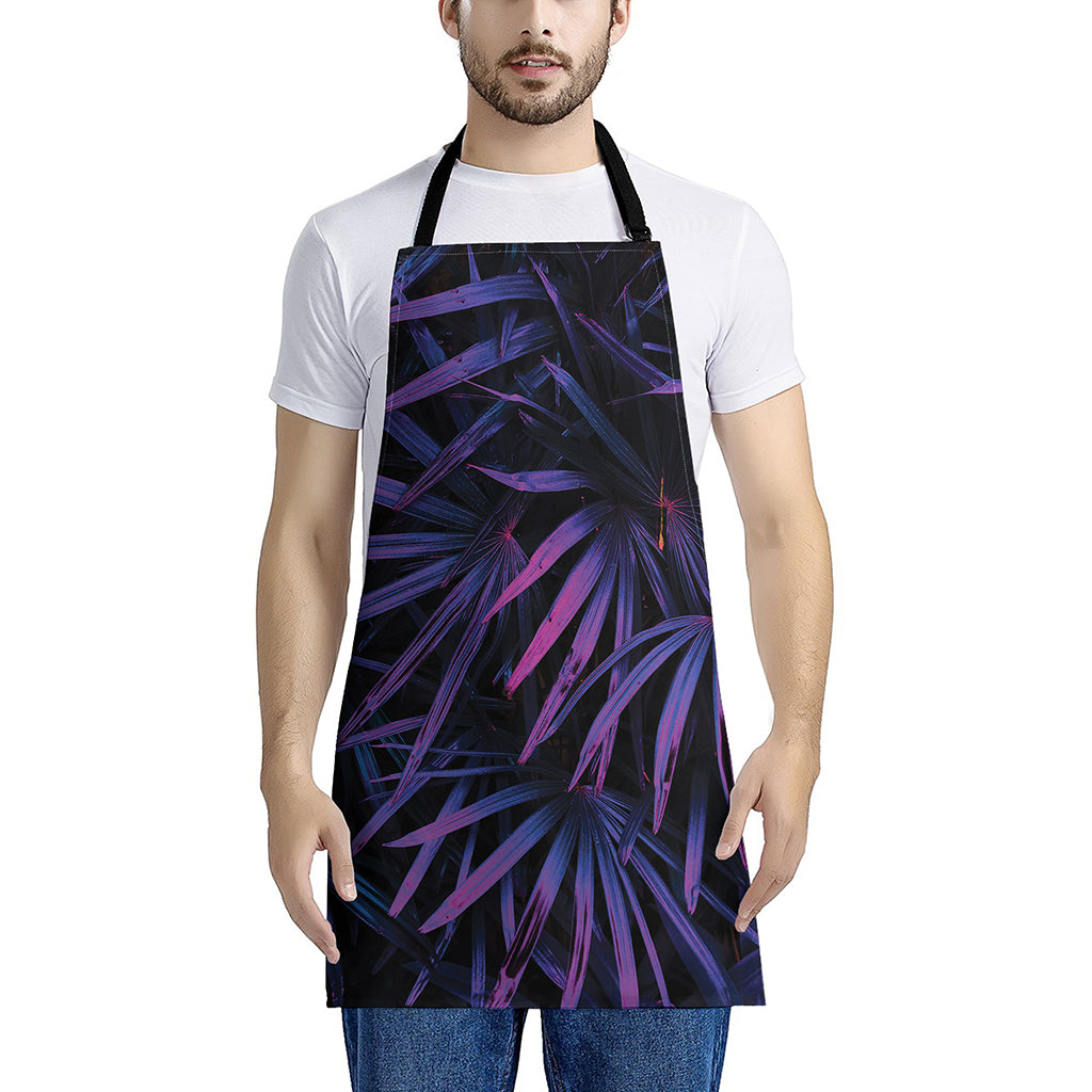 Violet Tropical Leaves Print Apron