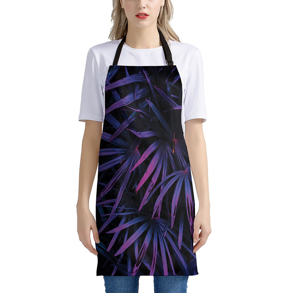 Violet Tropical Leaves Print Apron