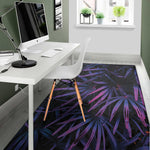 Violet Tropical Leaves Print Area Rug
