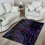 Violet Tropical Leaves Print Area Rug