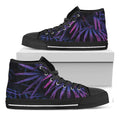 Violet Tropical Leaves Print Black High Top Sneakers