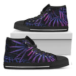 Violet Tropical Leaves Print Black High Top Shoes