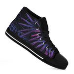 Violet Tropical Leaves Print Black High Top Shoes