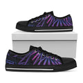 Violet Tropical Leaves Print Black Low Top Sneakers