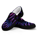 Violet Tropical Leaves Print Black Slip On Shoes