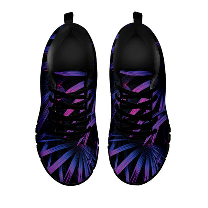 Violet Tropical Leaves Print Black Sneakers