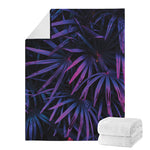 Violet Tropical Leaves Print Blanket