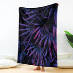 Violet Tropical Leaves Print Blanket
