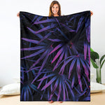 Violet Tropical Leaves Print Blanket