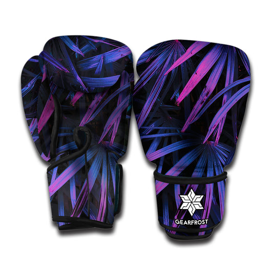 Violet Tropical Leaves Print Boxing Gloves