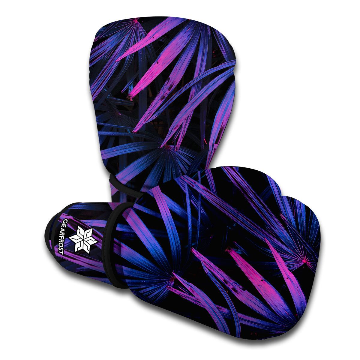 Violet Tropical Leaves Print Boxing Gloves