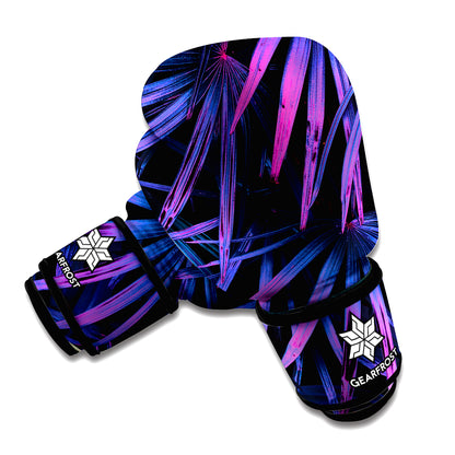 Violet Tropical Leaves Print Boxing Gloves