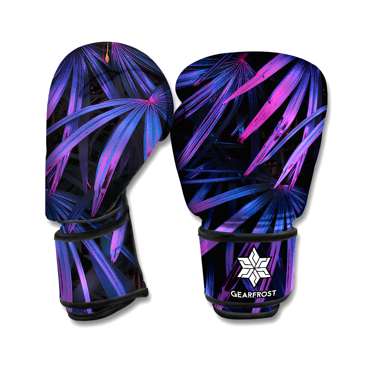Violet Tropical Leaves Print Boxing Gloves