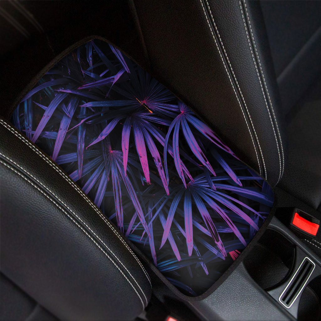 Violet Tropical Leaves Print Car Center Console Cover