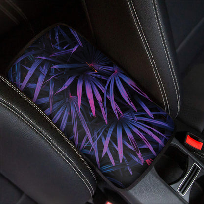 Violet Tropical Leaves Print Car Center Console Cover