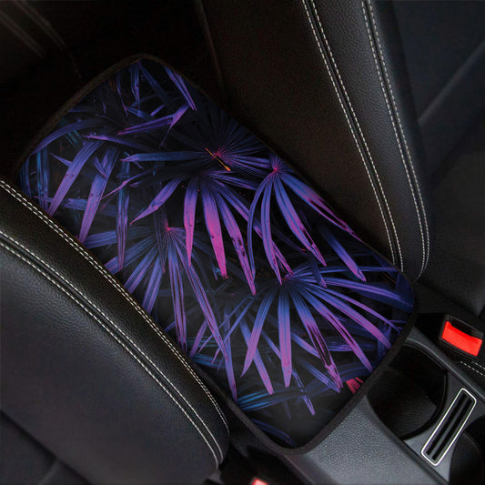 Violet Tropical Leaves Print Car Center Console Cover