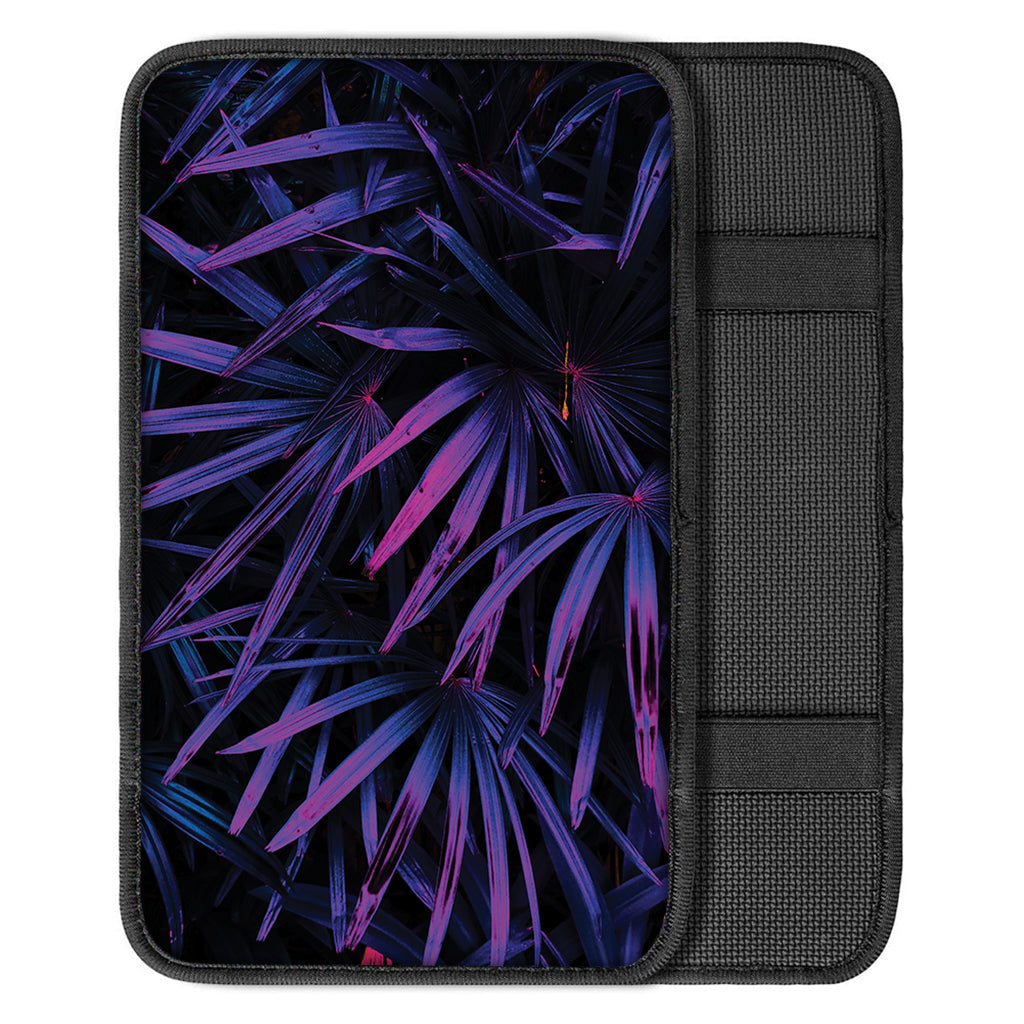 Violet Tropical Leaves Print Car Center Console Cover