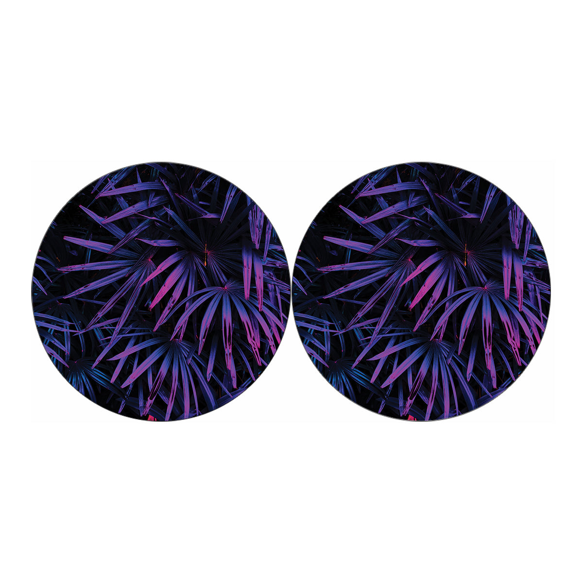 Violet Tropical Leaves Print Car Coasters