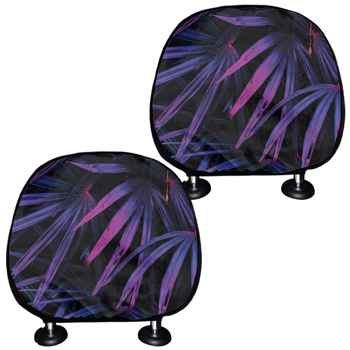Violet Tropical Leaves Print Car Headrest Covers
