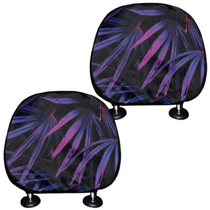 Violet Tropical Leaves Print Car Headrest Covers