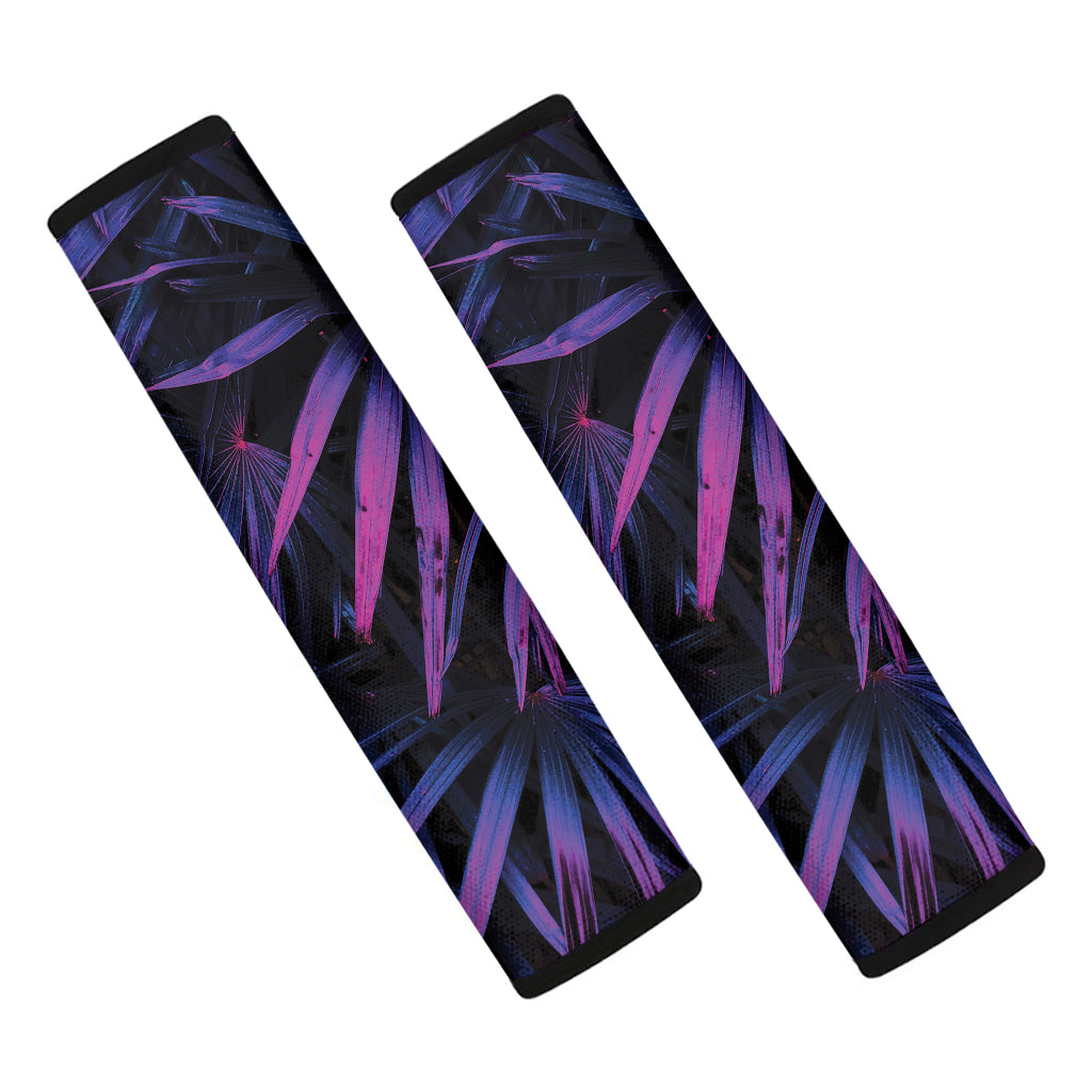 Violet Tropical Leaves Print Car Seat Belt Covers