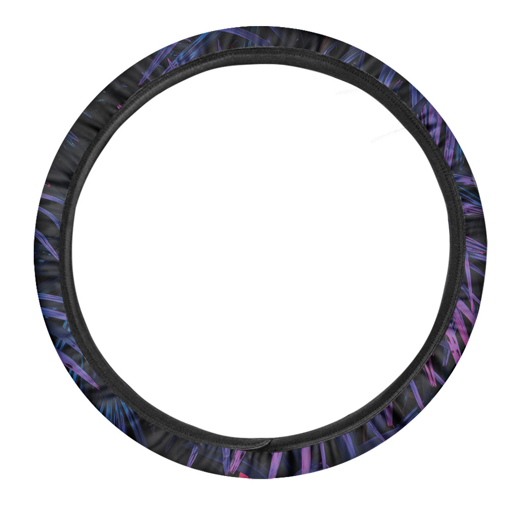 Violet Tropical Leaves Print Car Steering Wheel Cover
