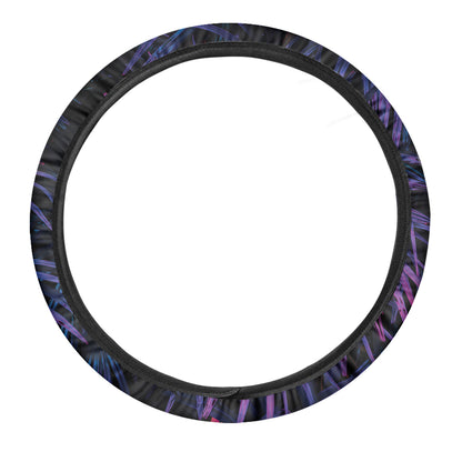 Violet Tropical Leaves Print Car Steering Wheel Cover