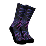 Violet Tropical Leaves Print Crew Socks